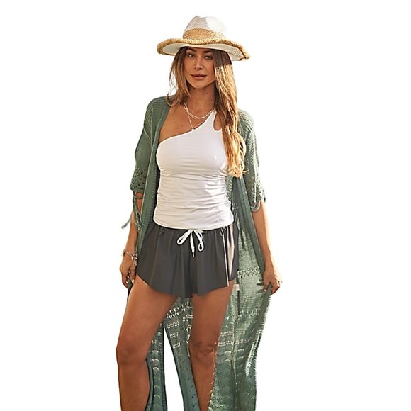 Blue Sage Cold Shoulder Long Fringed Bohemian Cardigan Duster Kimono DWJ8 - Picture 6 of 7